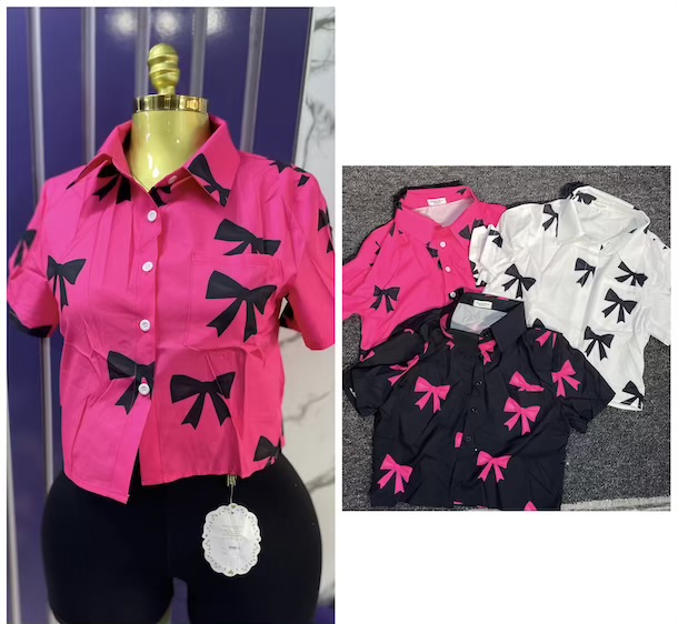 CROPPED BASIC TOP WITH BOW DESIGN