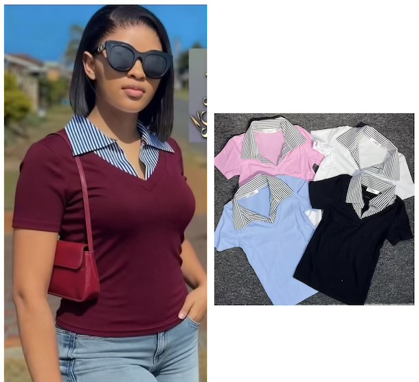 PLAIN SHIRT-NECK BASIC TOP